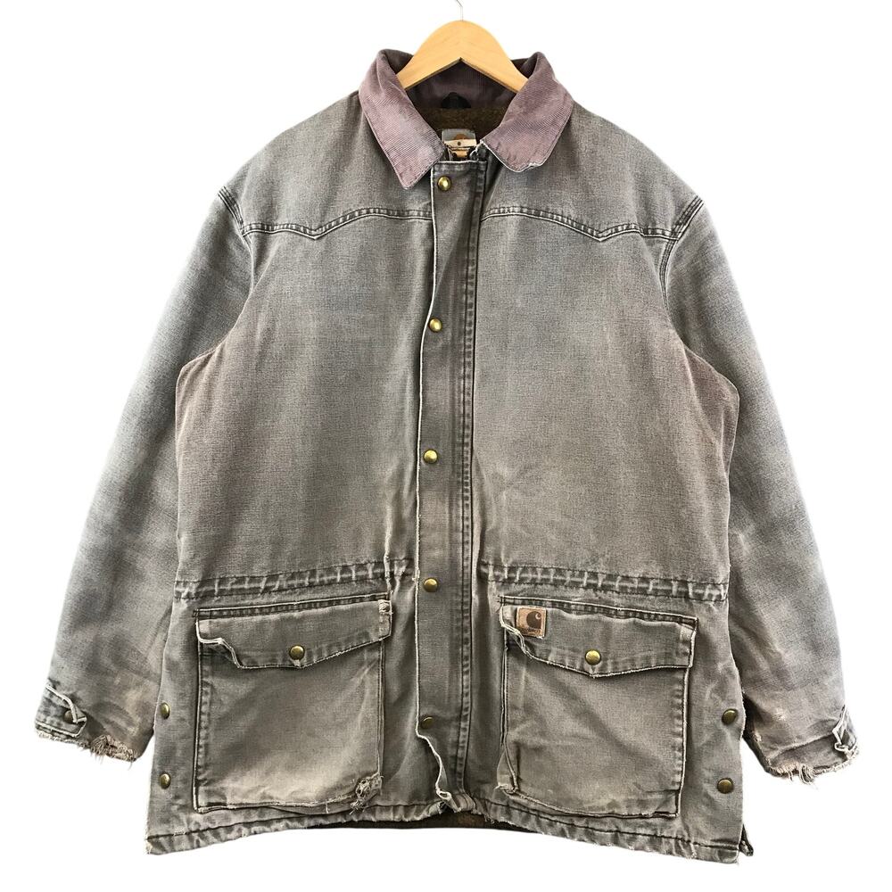 Vintage Carhartt Jacket Size Large Grey Barn Coat Chore 90's Outdoors Full Zip